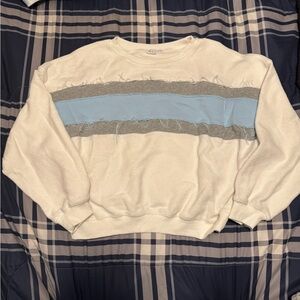 Women’s White and Gray Sweater with Blue Stripe